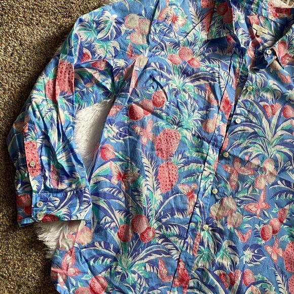 Talbots Floral Pineapple Button Down Top Cotton Womens Size XL Petite - Picture 6 of 9